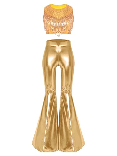 Trajes de rave metálico brillante y ropa baile hip hop jazz mujer conjunto disco inhzoy