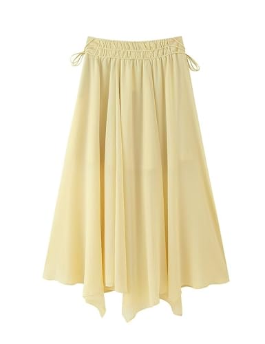 Wanzetaly Women's Knotted Chiffon Long Skirt Doubble Split Boho Skirt High Waist Pleated Skirts2