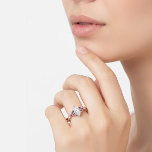 Image of 55Carat Choose Your Gemstone 14k Rose Gold Plated Marquise Shape Petite Engagement Ring Everyday Wedding Jewelry Handmade Gifts for Wife Celtic Knot Split Diamond CZ Birthstone Ring : US Size 4 to 12