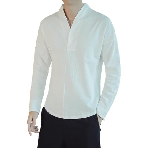 Chemise en coton et lin homme haut de gamme style chanvre naturel