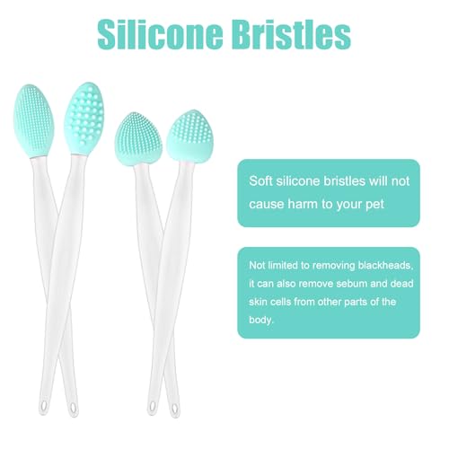Image of 4pcs Cat Acne Brush Set, 2 Styles Double-Sided Scraper Silicone Soft Cat Brush Dual Sided Black Seed Exfoliating Cleaning Brushes for Pet Chin Acne and Blackhead