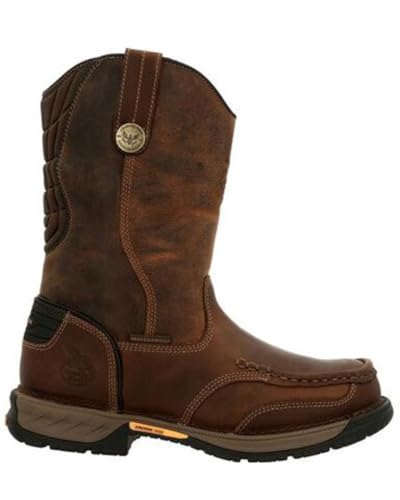 GEORGIA BOOT Athens 360 Steel Toe Waterproof Pull-on Work Boot, Brown, Size 8(W)2