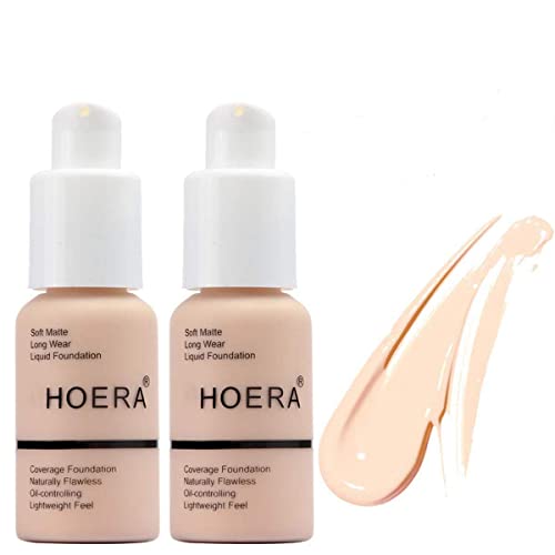 2PCS Foundation,Natural Moisturiz Soft Matte Full Coverage Liquid Foundation Brighten Highlighting Matte Oil Control Concealer Facial Blemish Concealer Color Changing Foundation for Women Girls