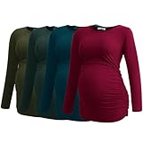Smallshow Damen Umstandshemden Langarm gerüscht Schwangerschaft Kleidung Tops 4er Pack, Armeegrün, Dunkelgrün, Blaugrün, Kastanienbraun, 4 Stück, XX-Large