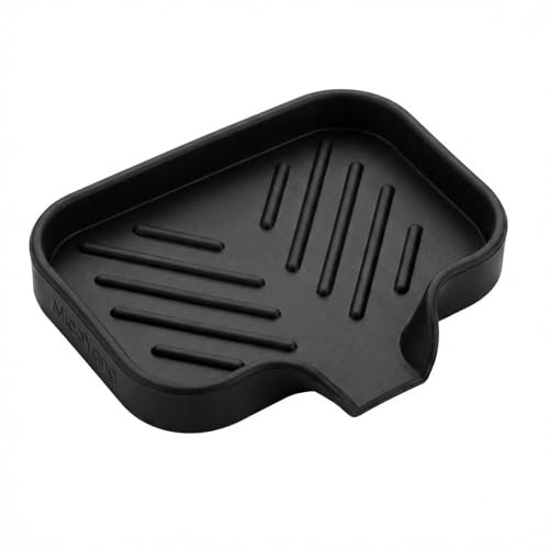 MicoYang Silicone Bathroom Soap Dishes with Drain Spout-Bathroom and Kitchen Sink Organizer,Sponge Holder,Dish Soap Tray,Perfect for Dispenser,Scrubber,Bottle,Cup on Sink or Counter-Black 4.9"×3.2"