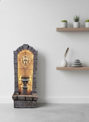Image of 3.5ft Mini Lion Water Fountain for Home Decor | Indoor Tabletop Office | Lawn Balcony | Gift Gifting with LED Lights Water Pump | Lion Water Fountain(Brown)