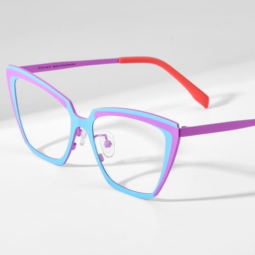 Image of FONEX Colorful Pure Titanium Glasses Frame Women Retro Round Eyeglasses
