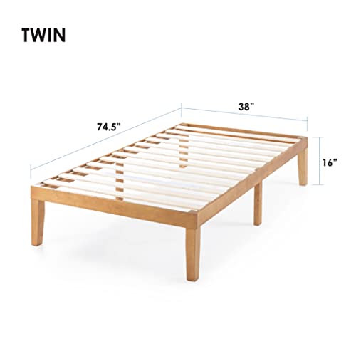 Mellow Naturalista Classic 16 Inch Solid Wood Platform Bed with Wooden Slats, Natural Pine, Twin