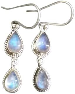 Rainbow Moonstone Earrings, Sterling Silver Earrings, Boho Earrings, Trending Earrings, Fashion Earrings, Blue Flash Moonstone Earrings, Gift for wife, Natural Rainbow moonstone Earrings, Long Earring
