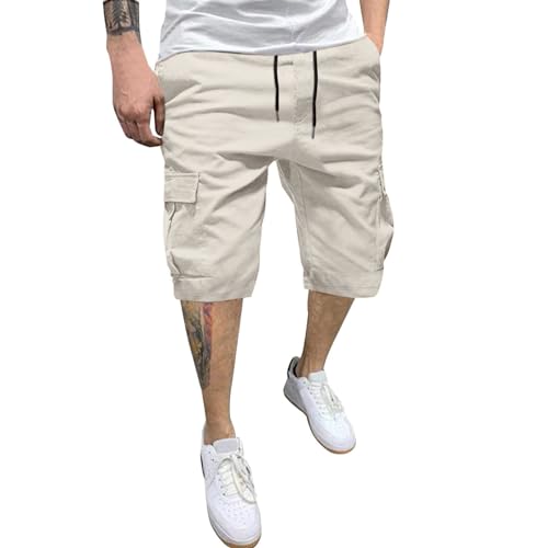 2025 Pantalones Cortos Hombre Trabajo Verano Casual Pantalon Corto Cargo Moda Bermudas con 4 Bolsillos Original Color Sólido Vintage Pantalón Deporte con Cordón Ajustable Shorts Fitness Running Playa