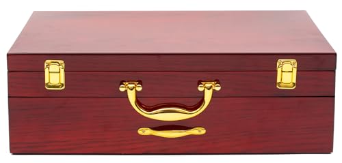 Flatware Storage Box with Drawer - For Up To 75 Piece Sets High-Gloss Case with Lid and Gold-Plated Handles, Red Wood Style Chest with Cream Interior Trays - Italian Collection Silverware Organizer