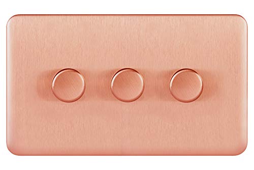 Image of Schneider Electric Lisse Screwless Deco - 3 Gang 2 Way Universal Dimmer Light Switch, 250 W/VA, GGBL6032CLCS, Light Copper