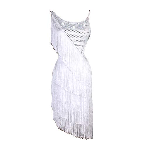 NAKOKOU Women's Fringe Latin Dress Green(White,2XL)