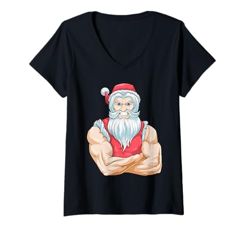Damen North Swole Muscle Santa Pump Merry Fitmas Fitness Christmas T-Shirt mit V-Ausschnitt