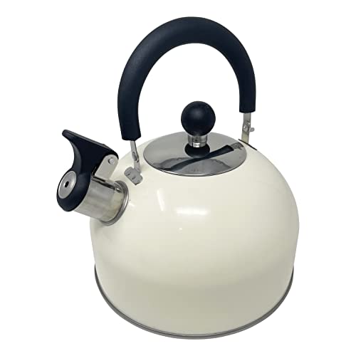 Whistling Kettle 2.5 Litre Stainless Steel Stovetop Kettle Camping Kettle Travel Kettle HTUK® (Cream)