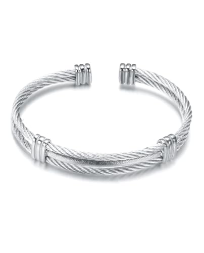 Solid Pure Silver Mens Bracelets | S925 Understated Bracelet | Fine Men's Open Bangle | Men Jewelry Gift (2 Layers Twist)