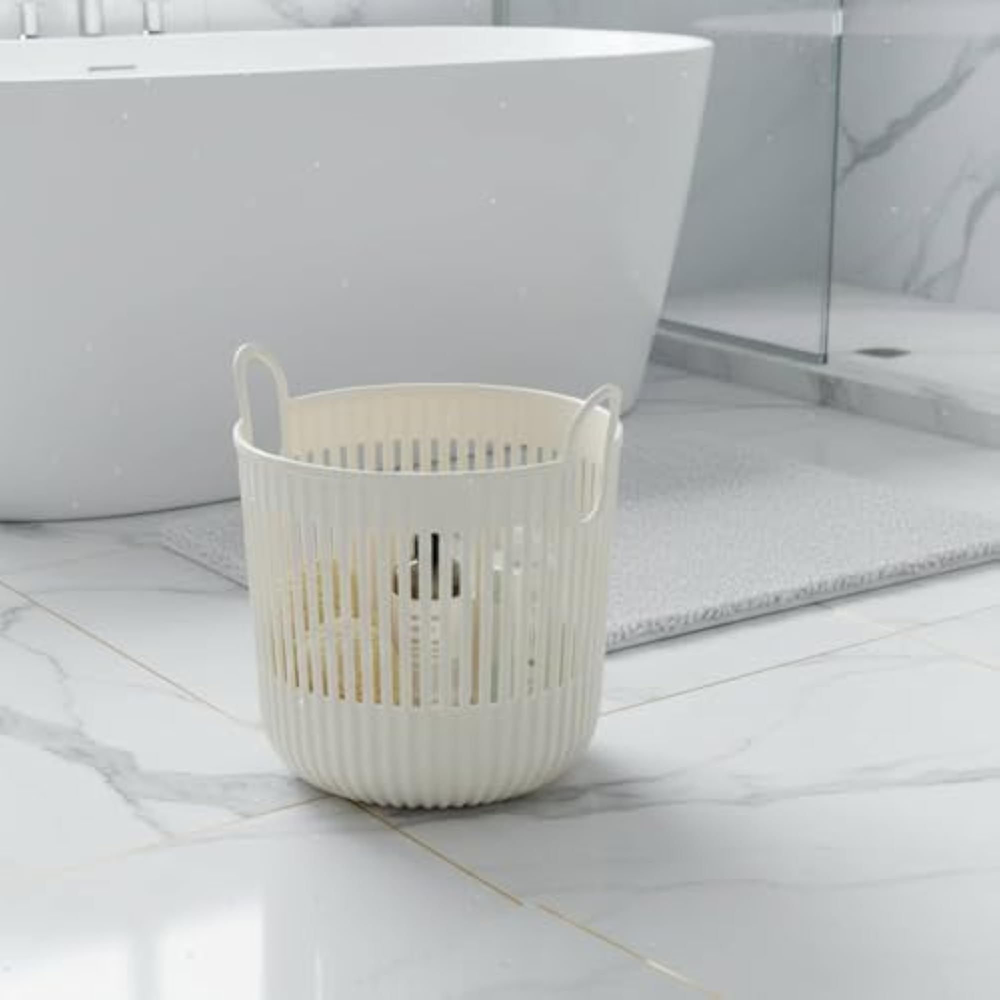 Openwork Slatted Laundry Basket, Black, Small