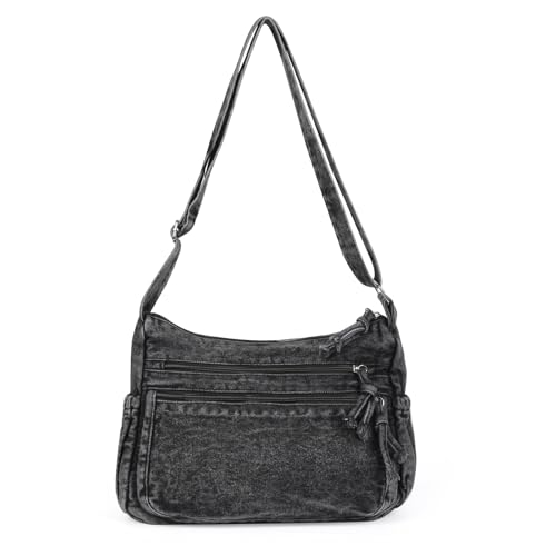 Image of ALUSBELL Large Denim Tote Bag for Women Lightweight Denim Purses Jean Shoulder Bag Retro Crossbody Handbags