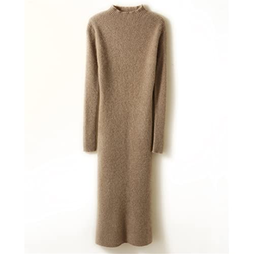 100% Solid Wool Cashmere Long Dress for Women Sexy Soft Warm Knitted Knitwears Ladies Sweater Dress4