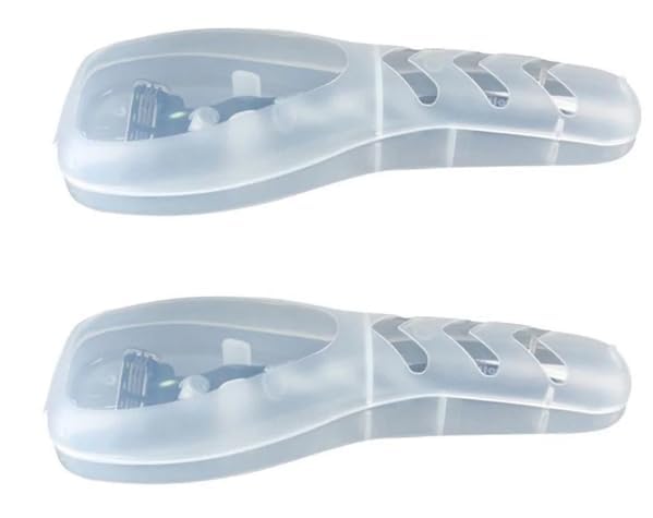 Estojo de barbear transparente para viagem, 2 peças, protetor de barbeador portátil para homens, ajuste universal, barbeadores manuais e elétricos, organizador compacto transparente com clipes de