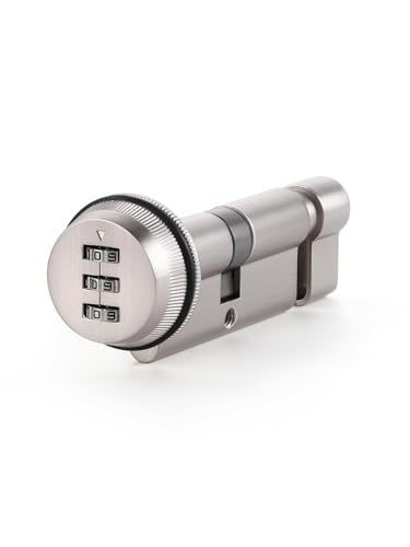 SORWDUERM 70MM(35/35T) Serrure à barillet à cylindre européen nickelé anti-chocs anti-perçage haute sécurité pour portes composites en bois Upvc Serrure à came à combinaison codée par mot de passe