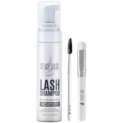 STACY LASH 6.76 fl.oz / 200ml Eyelash Extension Shampoo + Brush/Eyelid Foaming Cleanser/Wash for Extensions & Natural Lashes/Safe Makeup Remover/Supplies for Professional & Home Use Cover