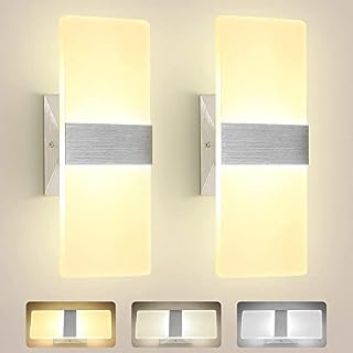 OOWOLF LED Wall Lights Pack of 2,7W Dimmable Wall Light Indoor, Warm/Natural/White Light Wall Lamp, Acrylic Up Down Wall Sconces with Memory Function for Living Room Corridor [Energy Class F]