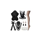 EIELO 1920s Great Gatsby Accessories Set for Women Headpiece Headband Flapper Roaring 20s Costume Accessories Black (Faux Fur Shawl)