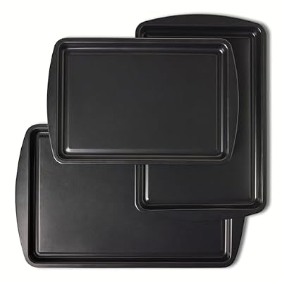 Amazon Basics Nonstick Baking Sheets 3-Piece Set, Stackable to Save Space, Dishwasher and Oven-Safe up to 428°F
