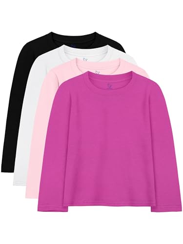 4 Pack Girls Long Sleeve Shirts Soft Cotton Long-Sleeve T-Shirts Tagless Basic Tees for Teen Girls Youth
