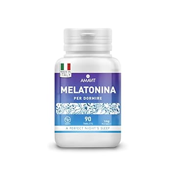 AMAVIT Melatonina per Sonno 1mg 90 Compresse [Fornitura per 3 Mesi] MADE IN ITALY Integratore Alimentare con Melatonina Adenosina Glicina | Alternativa ai sonniferi | Senza glutine e lattosio