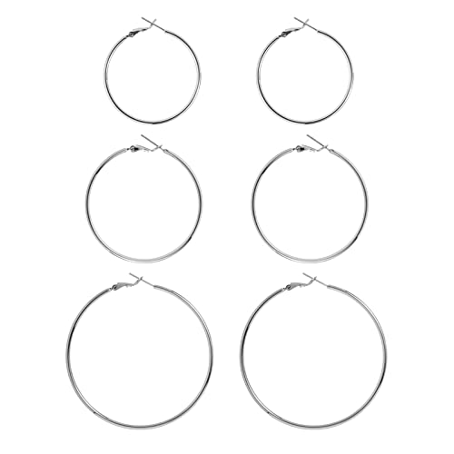 Image of DAILY VIBES Simple Big Thin Hoop Earrings for Women Trendy, 3 Pairs | 925 Sterling Silver Post Large Hoops, 14K Gold or Silver Plated Loop, Hypoallergenic Hoop Earrings Set