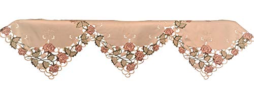 Doily Boutique Fireplace Mantel Runner with a Victorian Pink Rose on Ivory Material Handmade, Size 84 x 27 inches