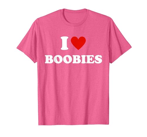 I Love Heart Boobies Funny I Red Hot Heart Boobies Joke Tee T-Shirt, Men, Pink Heather, X-Large