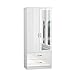 Nera High Gloss 2 Door Wardrobe with Drawers and Hanging Rail Slim Wardrobes for Small Bedrooms Storage (With Mirror White Gloss (Matt White))