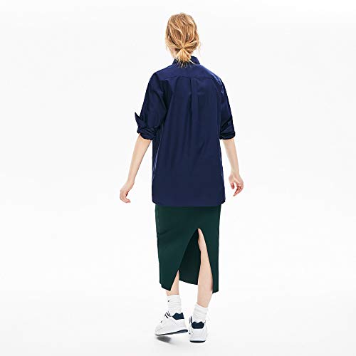 Camisa em popelina de algodão boxy fit Lacoste LIVE unissexo, Azul Marinho, 39