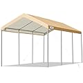 ADVANCE OUTDOOR 10x20 ft Heavy Duty Carport, Adjustable Height Garage Car Canopy Party Tent Boat Shelter, Beige
