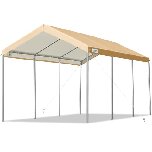 ADVANCE OUTDOOR 10x20 ft Heavy Duty Carport, Adjustable Height Garage Car Canopy Party Tent Boat Shelter, Beige