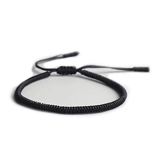EXINOX Pulsera Espiritual Tibetana | Hombre Mujer | Pulsera Hecha a Mano | Nudo Tradicional Budista (Negro)