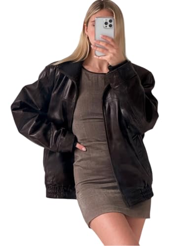 Ladies Real Soft Lambskin Leather Jacket - Oversized Bomber Casual Wear Jacket For Womens