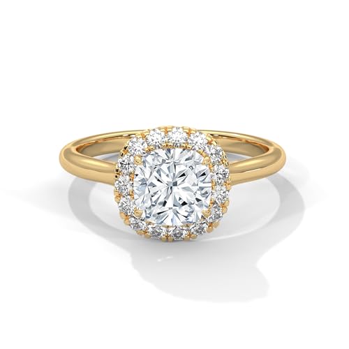 KINOVA JEWELS Cushion Cut Diamond Halo Engagement Ring, Rose Gold,