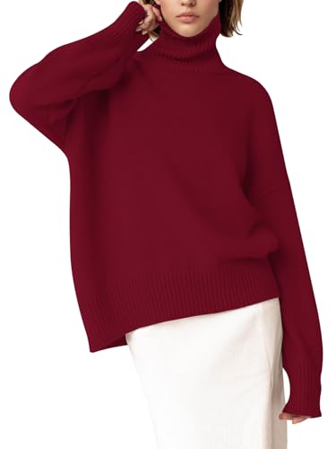 Image of YKR Women's Turtleneck Sweater Chunky Long Sleeve Knitted Pullover High Low Hem Trendy 2026 Fall Winter Basic Jumper Top