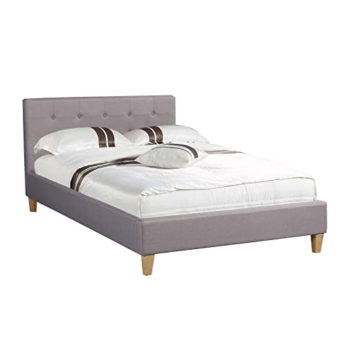 IDIMEX Lit Simple pour Adulte Lille Couchage 120 x 190 cm 1 Place et Demi / 1 Personne, avec sommier et Pieds Coniques en Bois, revêtement en Tissu capitonné Gris
