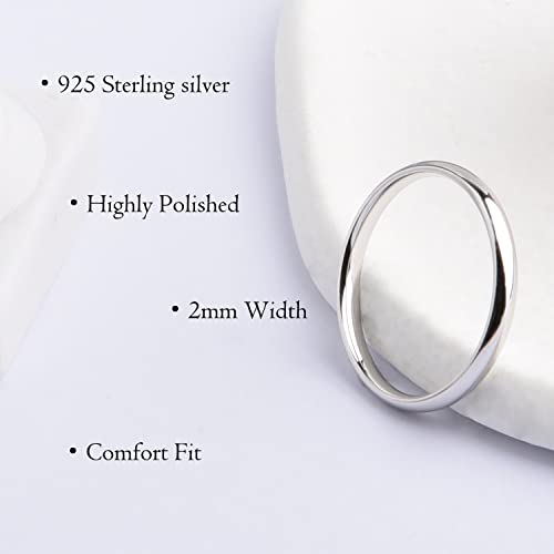 CANDYFANCY 925 Silver Pinky Ring 2mm High Polish Plain Dome Comfort Fit Classic Minimalist Ring For Women Size 2-4.52