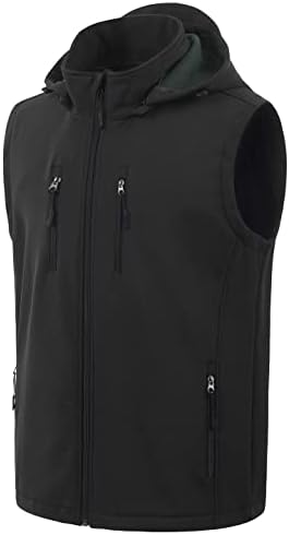 CREATMO US Men's Full-Zip Soft Fleece Hooded Vests Outerwear Golf Vest Fishing Utility Vest Photo Vest Travel Safari Vest Grey 3XL