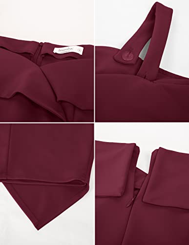 Jasambac Women Plus Size Sleeveless Ruched Bodycon Dress Wine Red Fomal Church Dress 2Xl With Adjustable Strap #TOP6