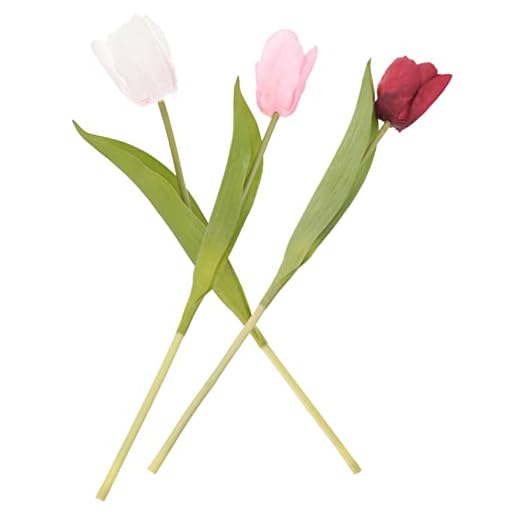 DIKACA 3 Piezas De Simulación De Tulipán Decoración De Boda Flores Artificiales Decoración del Hogar Tulipanes Blancos Falsos Ramo De Tulipanes Falsos Flores De Tulipán De Seda