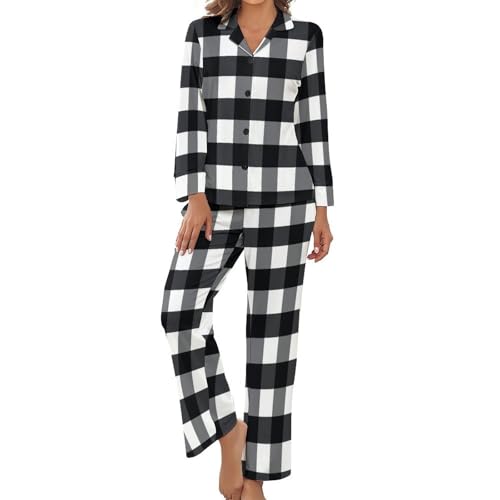 Pyjama pour femme ensemble pyjama mignon damier noir et blanc vêtement de nuit