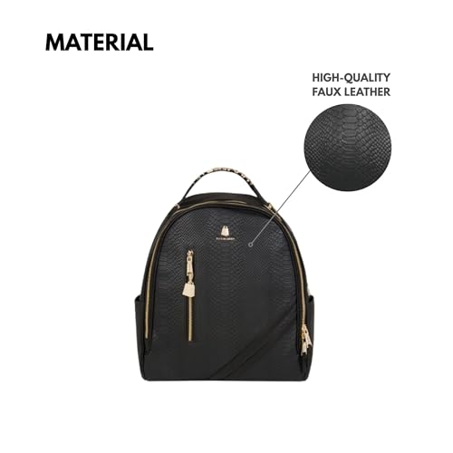 Image of Tote&Carry Apollo BFF Backpack for Women, Vegan Leather, Water-Resistant, Carry-On Luggage for Travel, Work & Daily Use (Snake Skin, Black)