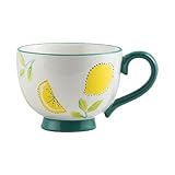 Zeyeo 440 Ml Handbemalte Keramiktasse – Mikrowellengeeignet, Ideal Für Paare Mit Großem Fassungsvermögen Für Frühstück, Kaffee Und Milch, Big-Belly-Design(Lemon Mug)